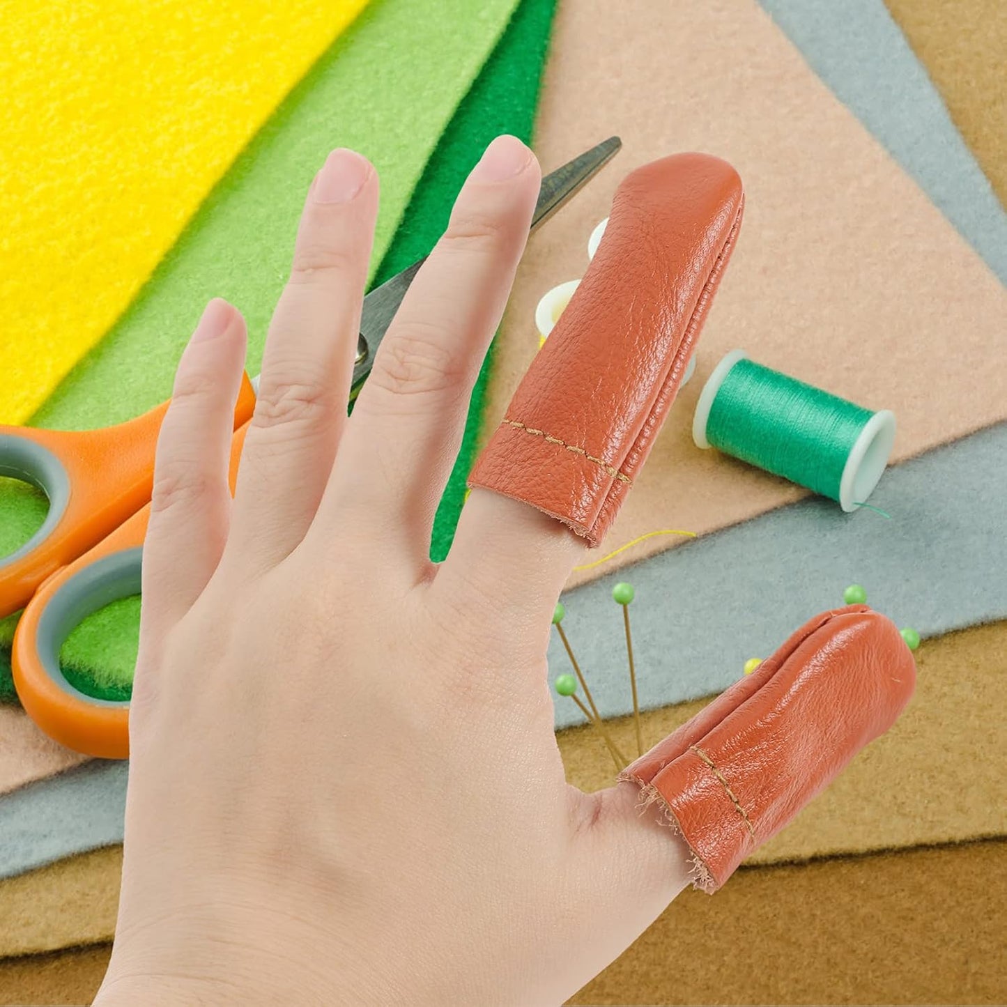 20 Pcs Leather Finger Cots Needle Felting Finger Protectors Thumb Thimble Embroidery Needlework Fingers Thumb Protection Sleeve Cots (Random Color)