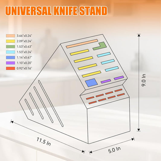 Teak Wood Knife Block Holder without Knives, 20 Slot Large Universal Wooden Knife Block Organizer with Wide Slots and Secure Stand, Countertop Butcher Block for Kitchen Storage