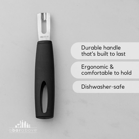 Channel Knife, Black Ergonomic Handle Stainless Steel Blade | Chef Grade Citrus Garnish Tool, Zester and Fruit Peeler, For Cocktails, Culinary Presentation, Kitchen and Bar Use, Handy Fit