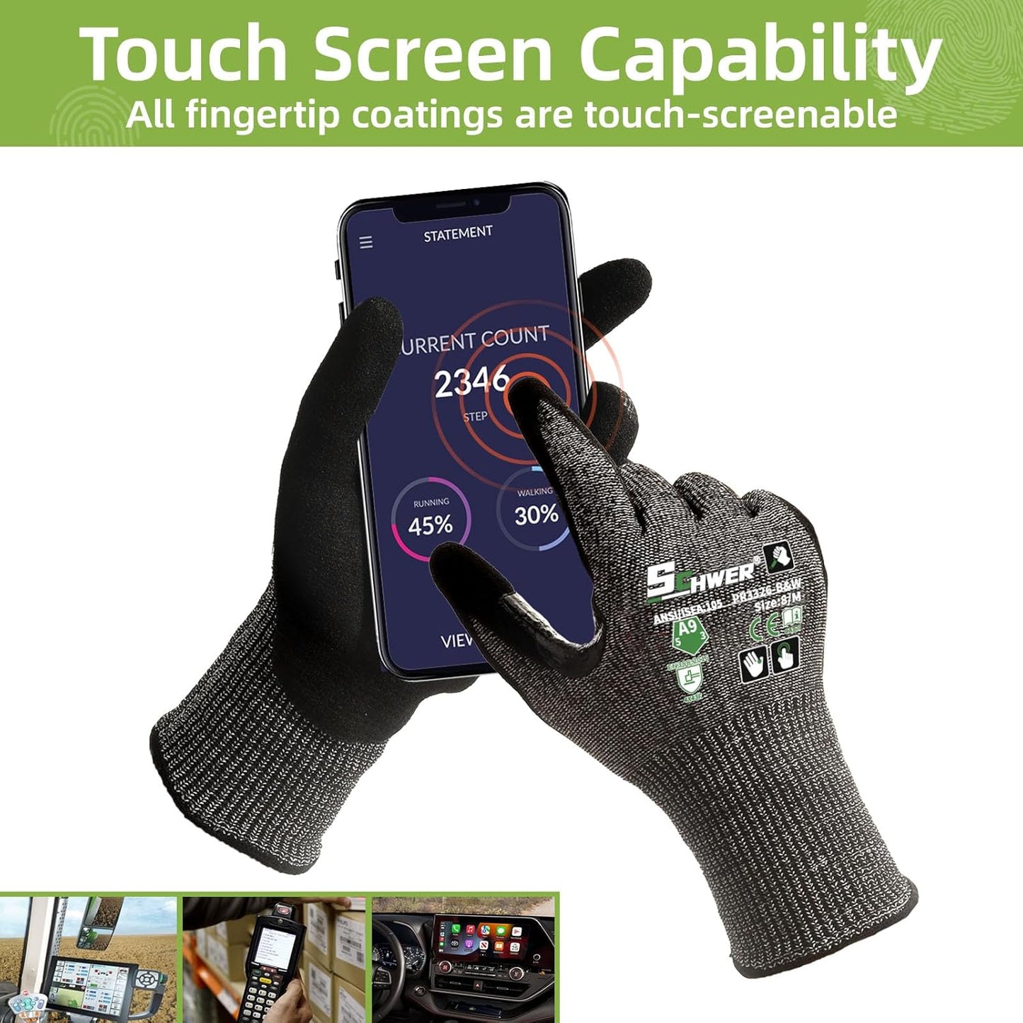 ProGuard High Level Cut Resistant Work Gloves PR3326 for Extreme Protection,ANSI A9 Cut Gloves with Reinforced Thumb, Non Slip, Breathable, Durable, Touch-screen, Black 1 Pair(XL)