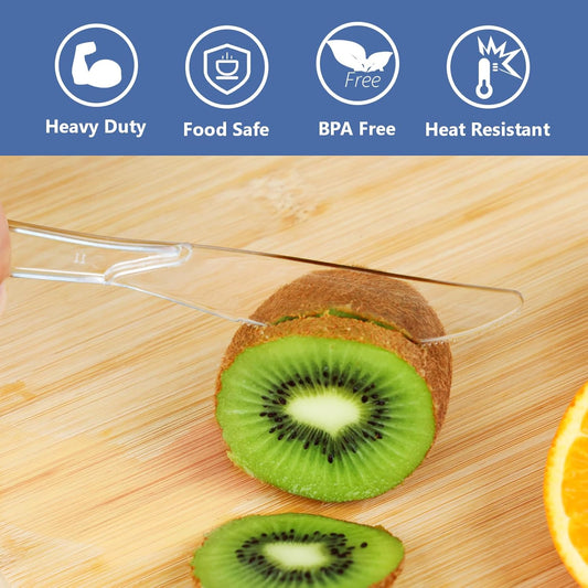 100 Count Heavy Duty Plastic Knives Disposable | BPA-Free Clear Plastic Knives,Suitable for Party, Events and Everyday Use