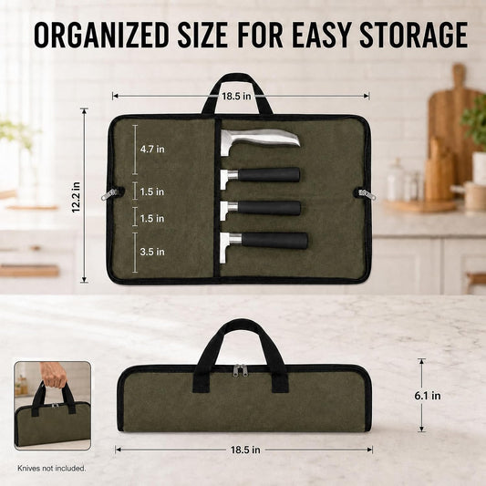 Knife Roll,Heavy Duty Knife Bag,Waxed Canvas knife Case with 4 Slots for Knives & Kitchen Tools,Chef Knife Bag with Handle.Portable Knife Roll Bag for Stroage Home Traveling Camping.Case Knives Pouch