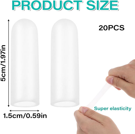 Gel Finger Cots, 20 Pcs Silicone Finger Protectors Rubber Fingers Tips Protector Covers Fingers Gloves Guard Breathable Fingertip Protector for Cracking Calluses Blisters Protect