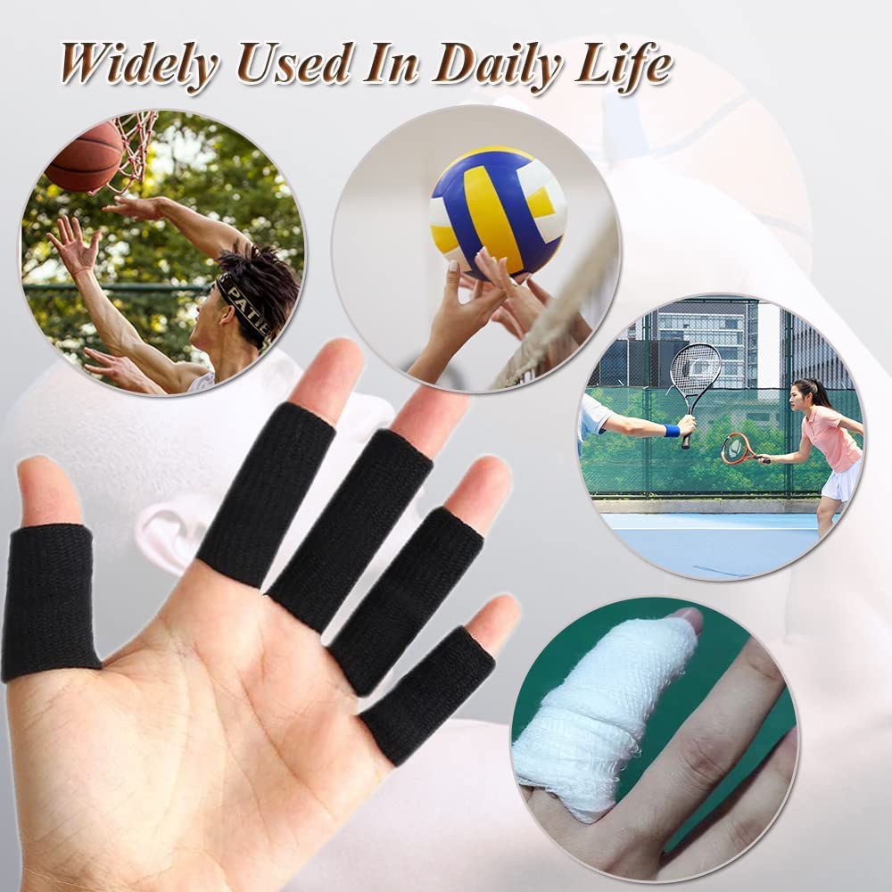 Finger Sleeves Protectors, 10Pcs Sport Finger Sleeves Elastic Thumb Brace Support for Basketball Golf Premium Fingers Sleeve for Arthritis Perfect for Relieving Pain (10PCS black set)