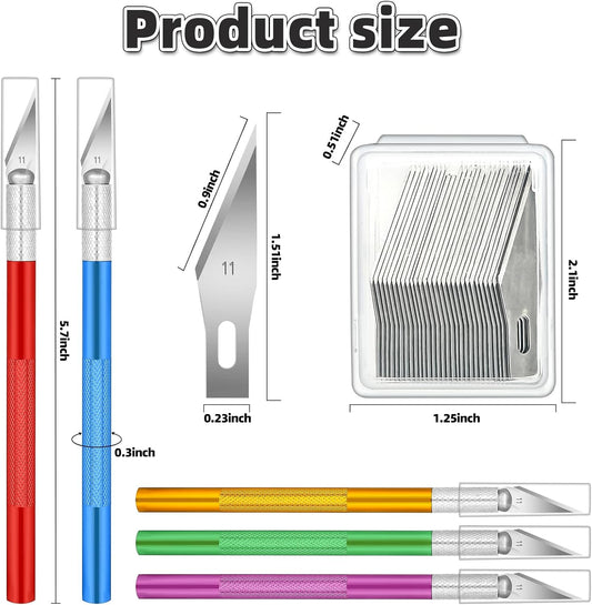 55 Pack Exacto Knife, Hobby Knife Set with 5 Craft Knives and 50 Precision Knife Blades(#11) for Art,Scrapbooking,Carving, DIY, Cutting, Stenciling