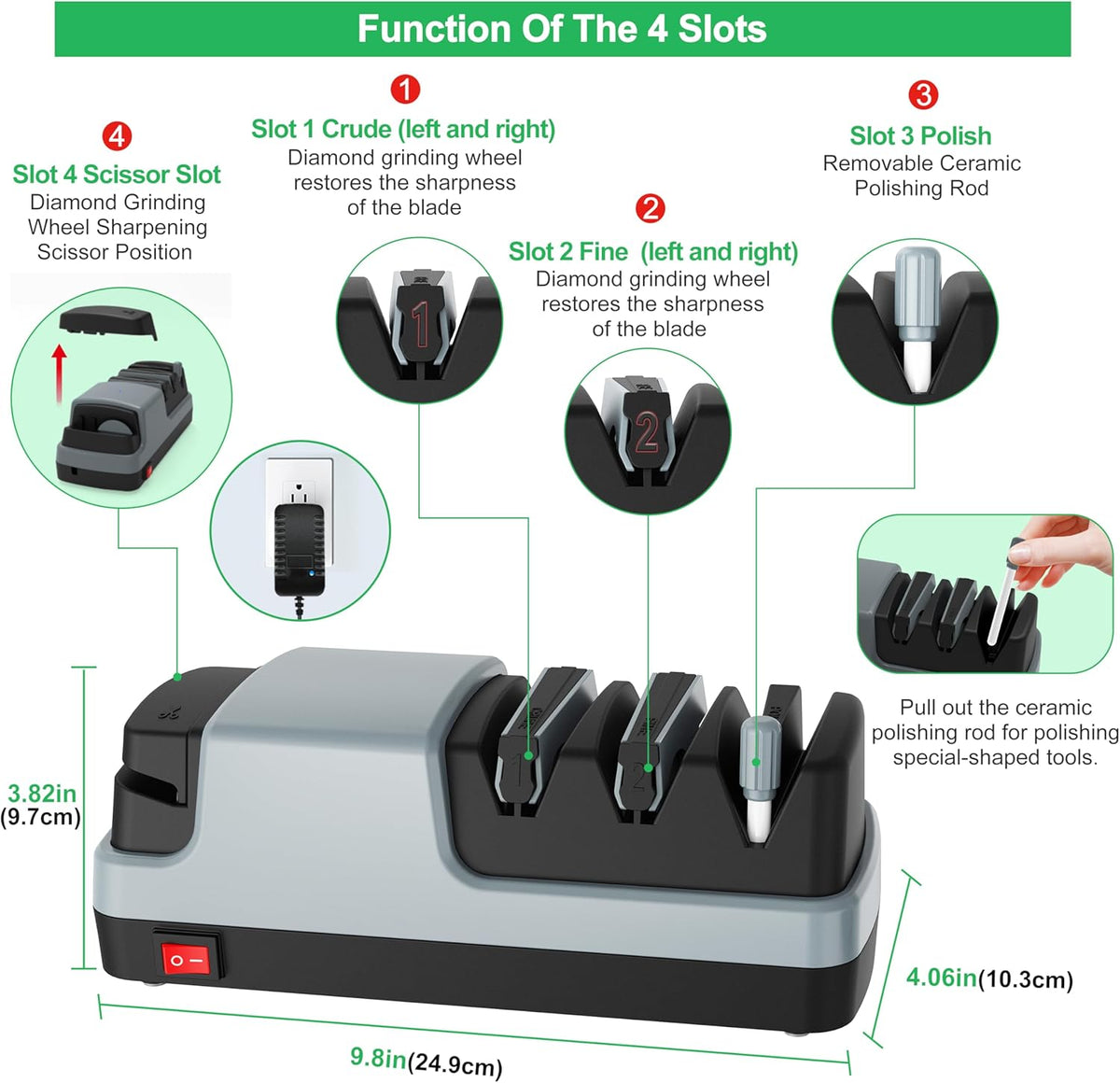 Electric Knife Sharpener- 4 in 1 Electric Knife Sharpeners, Grey | for Kitchen Knives, Straight Blade Knives & Serrated Knives & Ceramic Knives&Scissors