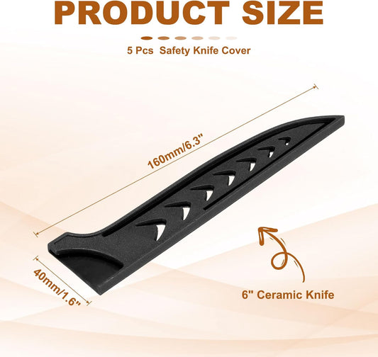 Safety Knife Cover Sleeves for 6" Ceramic Knife, ABS Universal Knife Sheath Edge Guard Blade Protector for Kitchen Black Pack of 5