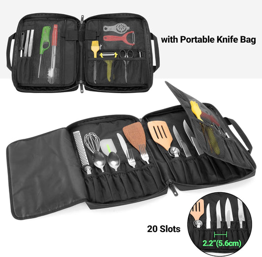 Large Knife Backpack & Chef Bag, 12 + 23 Slots, Knife Not Included | Chef Backpack & Knife Case for Kitchenware, with Multiple Pockets & Lock Hole, for Outdoor Cooking, Work & Family Dinner
