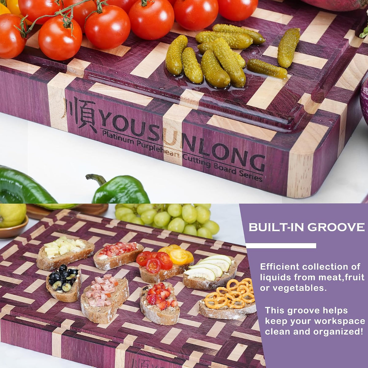 End Grain Cutting Board - 20"L x 16"W x 1.5"Th - Butcher Block Built-In Juice Grooves & Handle - Chopping Board Made of Acacia Wood Mixed With Oak - Barbecue Tray,Cooktop Board