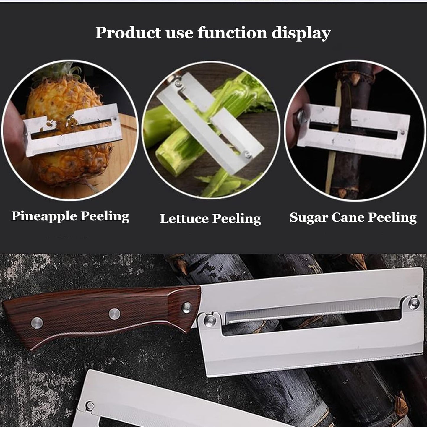 Sugarcane Peeling Knife Pineapple Peeling Knife Sugar Cane Peeler Knife, Paring Knife Fruit Peeler Cutter Artifact Planing Knife, With Stainless Steel Blade & Non-slip Blue Plastic Handle