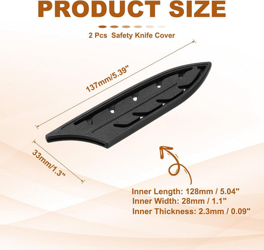 ABS Safety Knife Cover Sleeves for 5" Ceramic Knives, Universal Chopping Edge Guard Blade Protector Sheath for Kitchen Bar, Black, 12.8cm L, Pack of 2