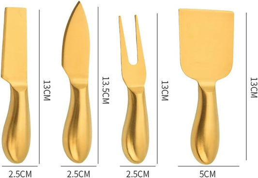 4 Pcs Gold Cheese Knife Set Stainless Steel Cheese Slicer and Cutters Charcuterie Utensils for Cheese Board and Kitchen Accessories