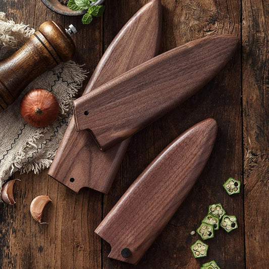 Handmade Natural Black Walnut Wood Japanese Deba Knives Sheath Magnetic Knife Case Holder Protector Wooden Cover (180mm)