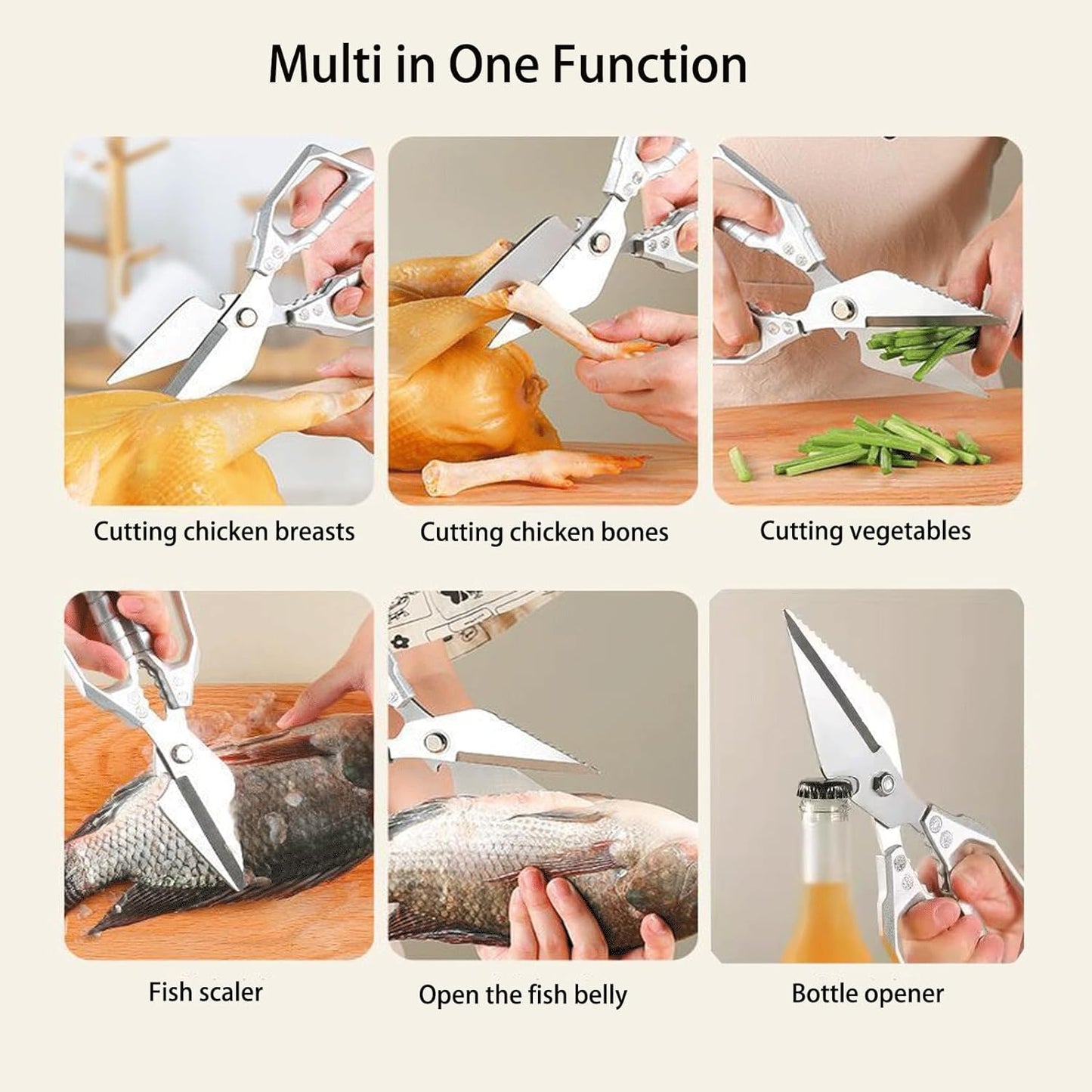 Heavy Duty All Purpose Kitchen Scissors Anti Slip Handle Meat Scissors | All Purpose Kitchen Meat Scissors with Bottle Opener & Nut Cutter, Dishwasher Safe for Poultry, BBQ & Restaurant Cooking