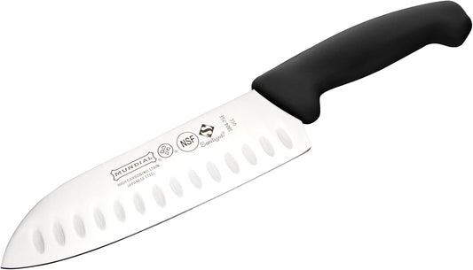 3800 Series 3-Piece Knife Set – 7" Santoku Knife with Granton Edge, 6" Serrated Utility & 3.25" Paring Knife – Stainless Steel Blades, Black Polypropylene Handles, NSF Certified