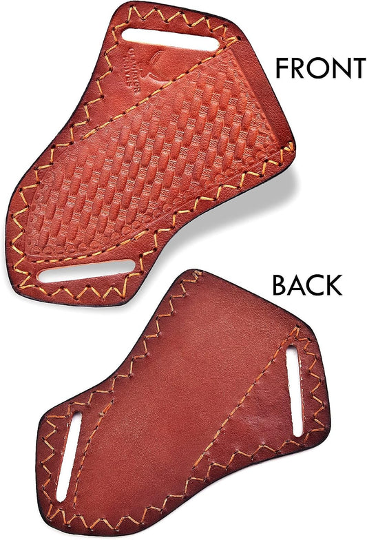 Professional Knife Edge Guards - Pancake Geniune Leather Sheath - Universal Blade Leather Covers - Extra Strength, Gift for Him (Zigzag Brown)