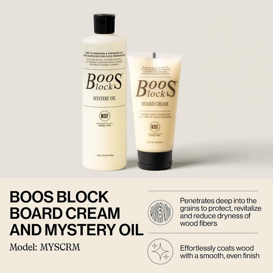 2-Piece All-Natural Care & Maintenance Set | – 16 oz Mystery Oil & 5 oz Board Cream for Butcher Blocks, Cutting Boards, Wood Countertops, and Wooden Utensils
