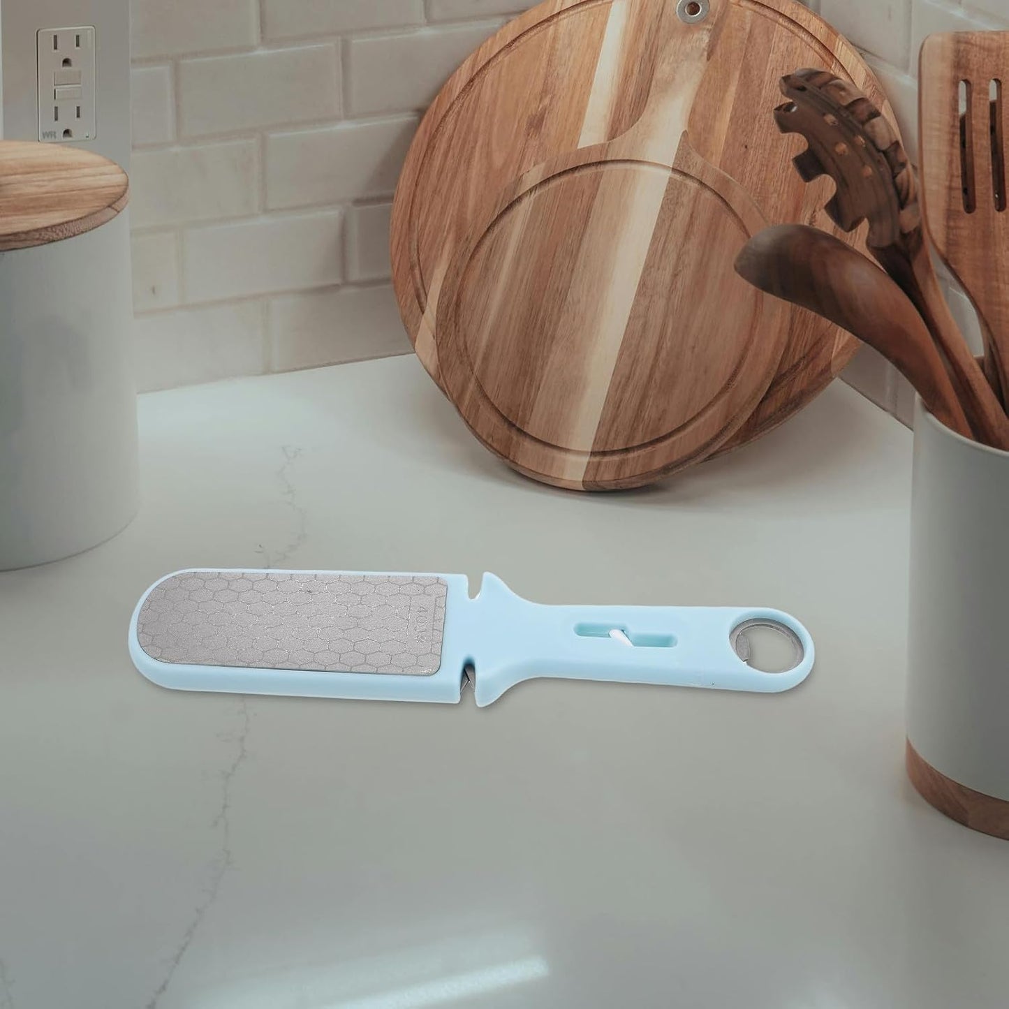 Stainless Steel Sharpening Stone round Shape Multifunctional Knife Sharpener with Holder Blue for Home Kitchen Gardening Pruner and Chisel Tools