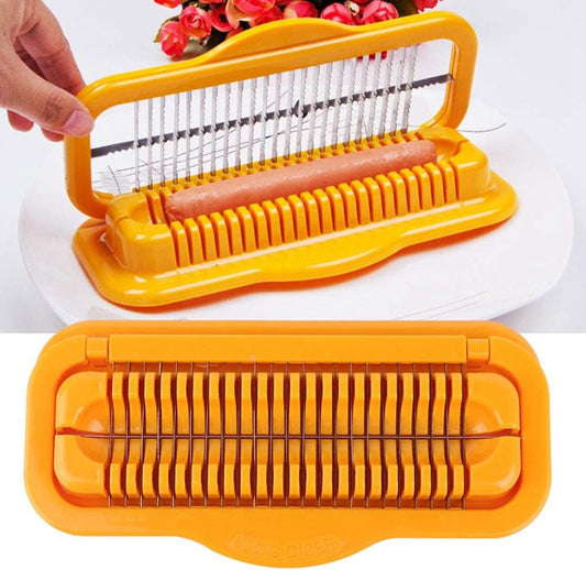 Multifunctional Kitchen Sausage Cutter, Stainless Steel Sharp Anti-rust Hot Dog Ham Slicer, Ergonomic Non-slip Handle Elastic Spring Manual Cutting Tool for Banana Fruit Slicing