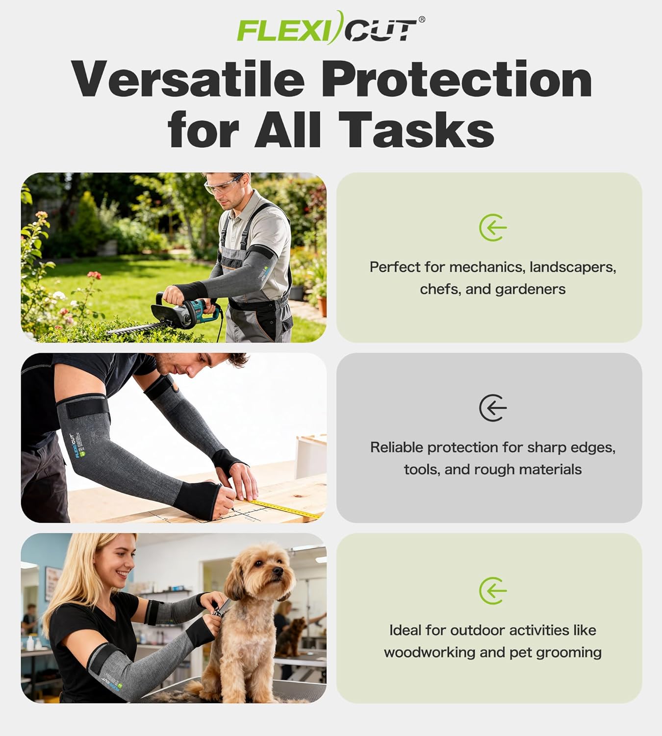 JDL A4 Cut Resistant Farmers Sleeves with Thumb Hole-Glass Fiber & Steel Free, Skin-Friendly Arm Protectors for Gardening, Welding, Kitchen, Biting, Pet Grooming, Black