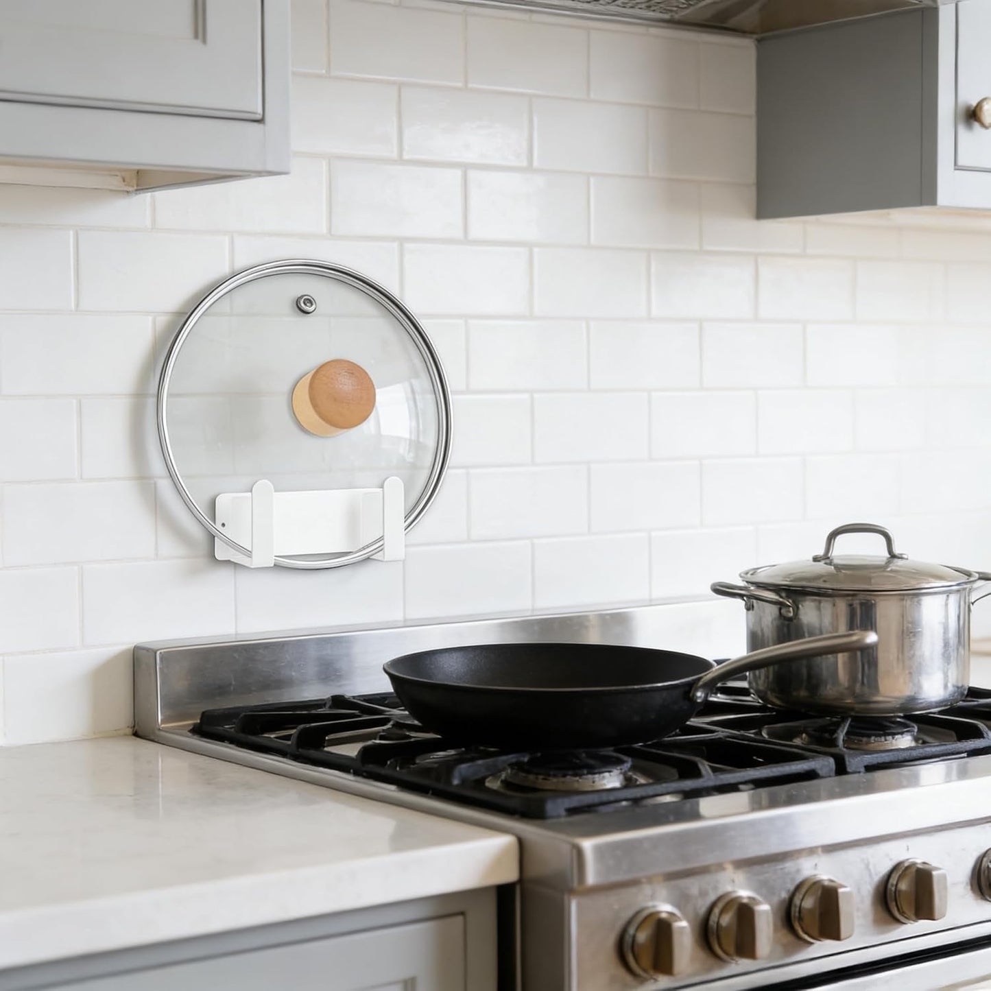 Stainless Steel Wall Mounted Cutting Board Holder Punch-Free Adhesive Multifunctional Kitchen Organizer Pot Lid Storage Rack 7" x 2.3" x 1.8"