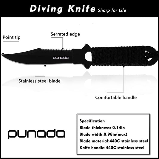 Dive Knife - Scuba Diving Knife with holster, 2 Types Sheath 2 Pairs Thigh Leg Straps, Black Premium Divers Knives Shears for Outdoor Spearfishing, Snorkeling