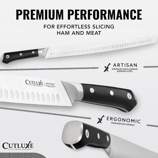 14" Slicing Carving Knife – Extra-Long Brisket Knife for Meat & BBQ | Razor Sharp High Carbon German Steel, Full Tang Ergonomic Handle – Artisan Series
