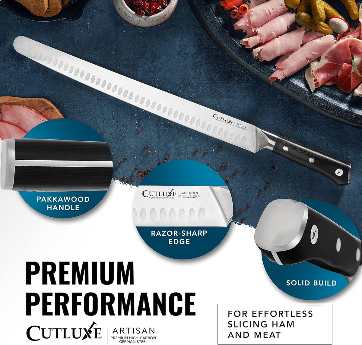 14" Slicing Carving Knife – Extra-Long Brisket Knife for Meat & BBQ | Razor Sharp High Carbon German Steel, Full Tang Ergonomic Handle – Artisan Series
