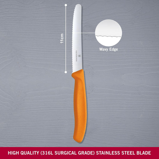VIC-6.7836.L119 Swiss Classic Utility - Colored 4½" Serrated Round Blade ¾" width at handle Orange, Multicolor