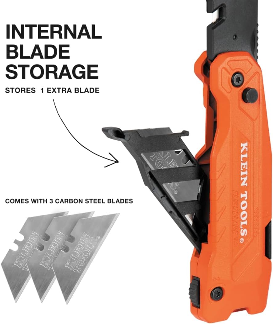 44306 FLICKBLADE 2-in-1 Folding Utility Knife and Scraper with Built-In Blade Storage, Dual Locking Positions, Includes 3 Triple-Ground Carbon Steel Blades