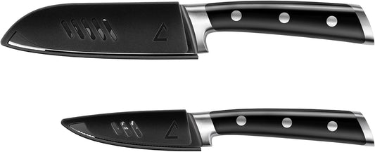 Cangshan S+ Series 1022094 German Steel Forged 2-Piece Titanium Coated Santoku Starter Knife Set with Sheaths, Noir Black