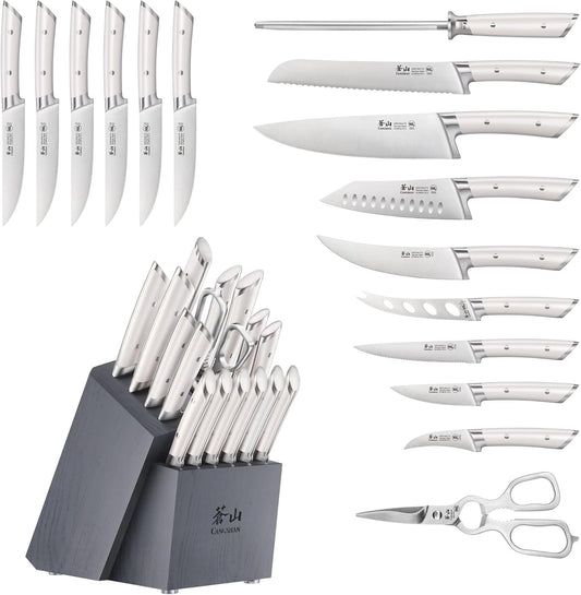 Cangshan OLYMPUS Series 17-Piece Knife Block Set, German Steel, Gray Wood Block (White)