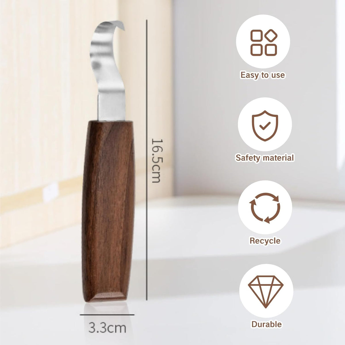 Hook Knife with Leather Sheath Wood Carving Scoop Spoon Knife Wood Carving Tools Gouge Set for Beginners Precision Spoon Bowl Carving and Whittling Knife Woodcraft for DIY Projects