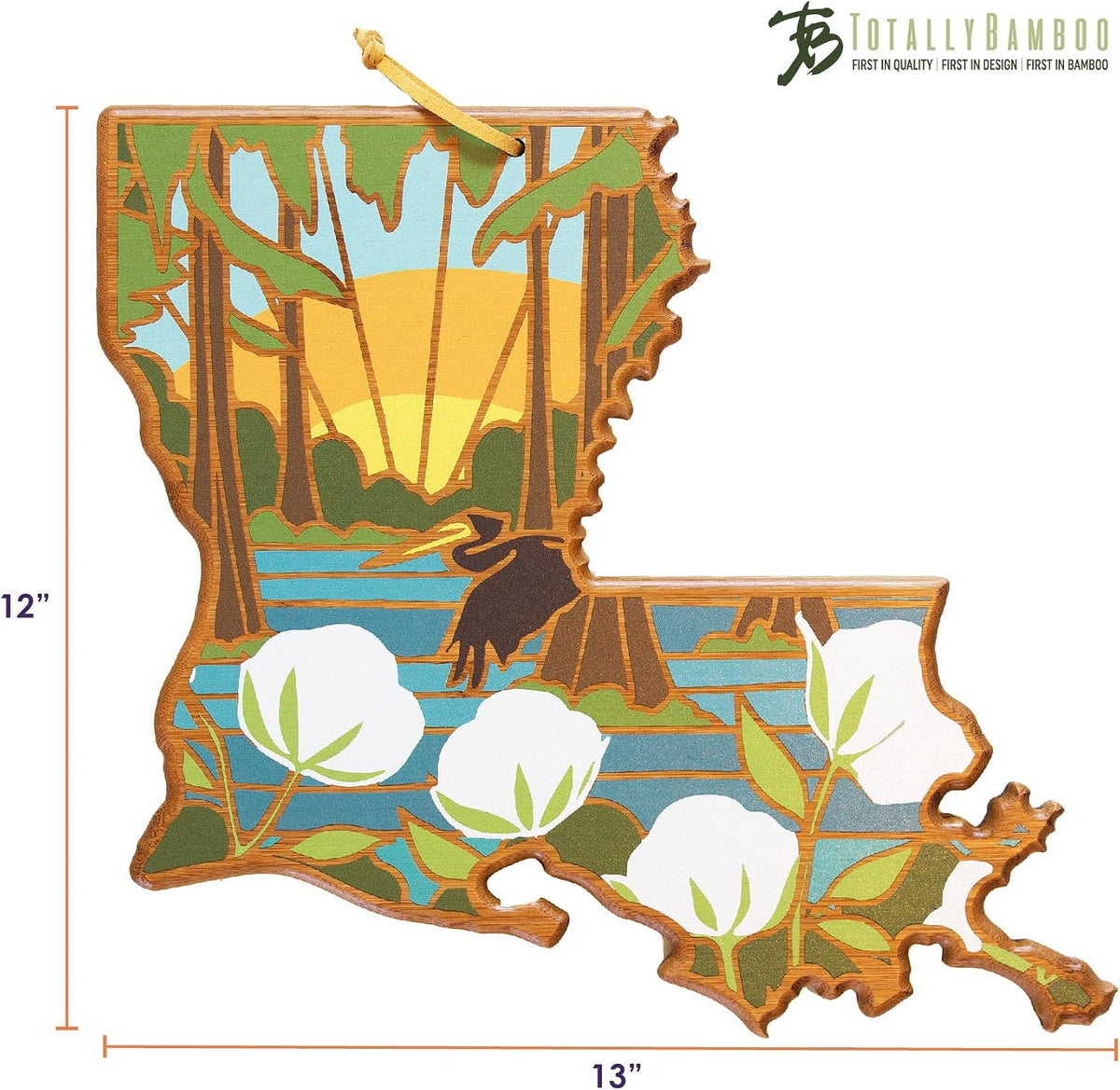 North Carolina State Shaped Cutting Board, Summer Stokes Art | State charcuterie board with colorful hand-drawn landscape art. Smooth reverse side for food prep. Hang tie for wall display. - Colors B