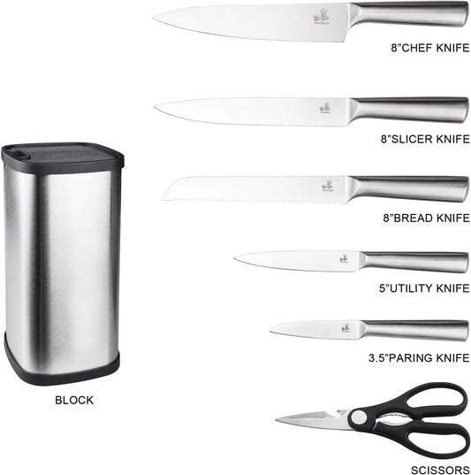 6-Piece Small Stainless Steel Knife Set with Block, High Carbon Steel, Dishwasher Safe Gift
