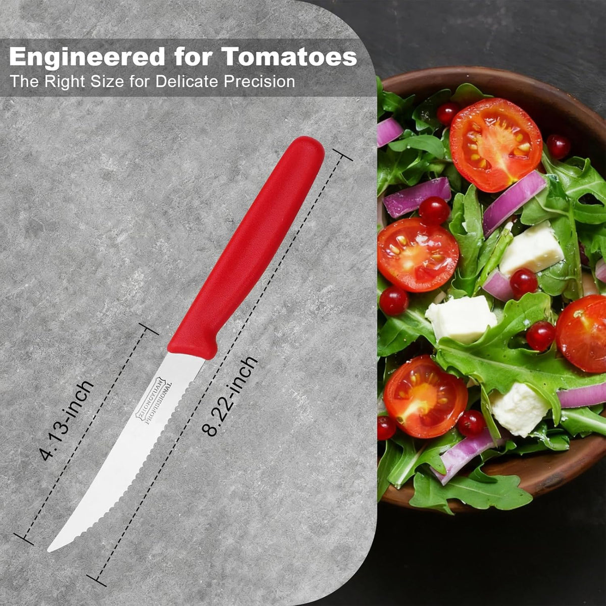 3-Pack Tomato Knife with Premium Serrated Stainless Steel Blade, 4.1" Sharp Tomato Knives & Onion Cutter, Ergonomic Plastic Handle for Slicing Vegetables, Bread, Steak, Fruit and Meat