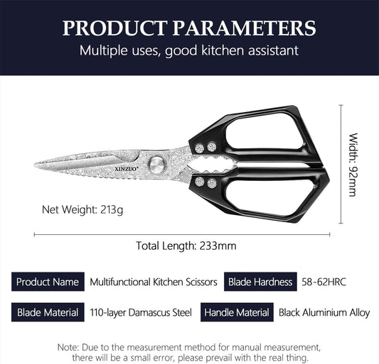 Sharp Kitchen Scissors with Black Handle,110 Layers Damascus Steel Multipurpose Heavy Duty Kitchen Shears for Poultry/Vegetables/Fish/Nuts