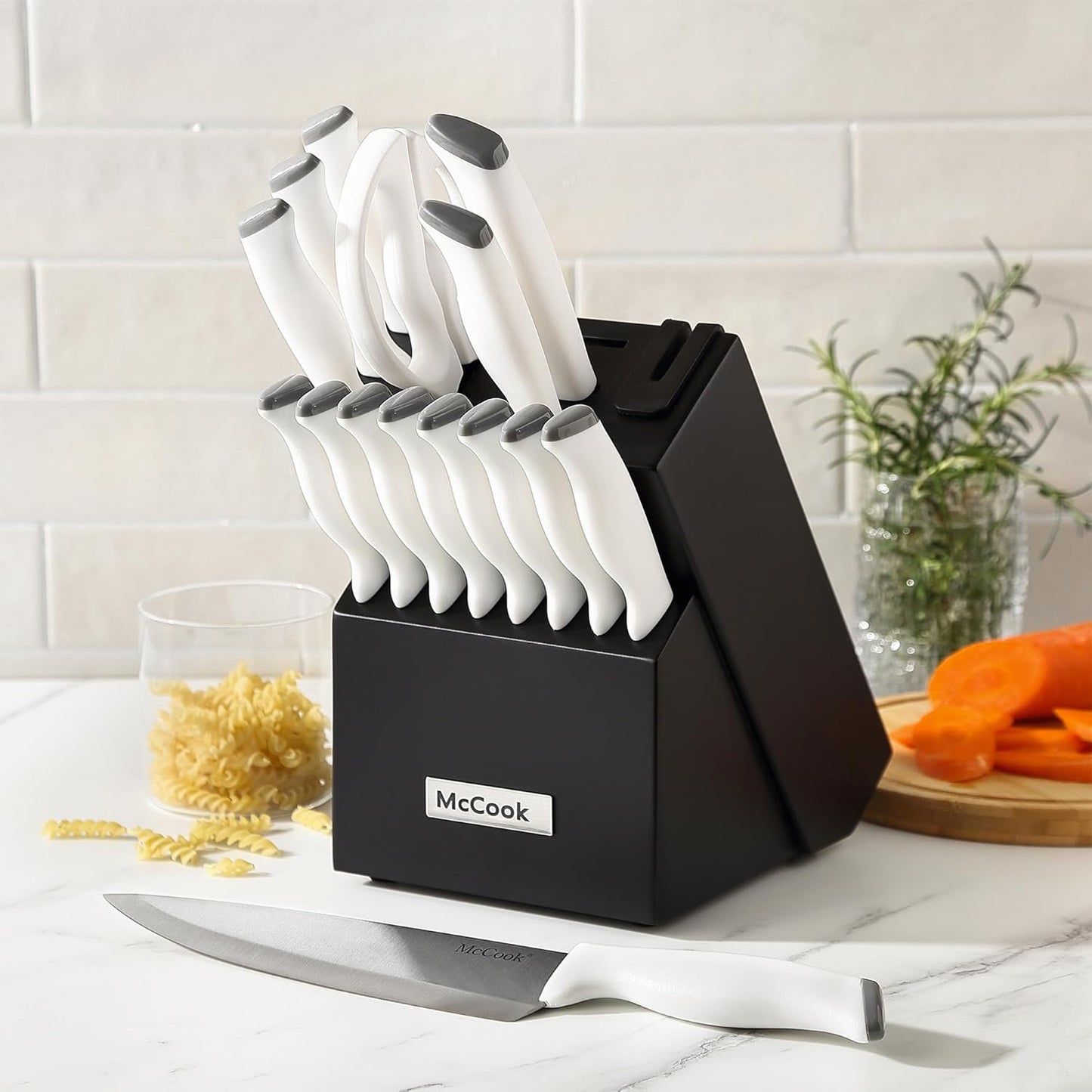 ® Knife Sets,German Stainless Steel Kitchen Knife Block Set with Built-in Sharpener