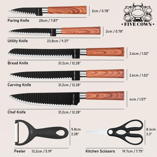 7-Piece Ultra Sharp Chef Knife Set - Premium German High Carbon Stainless Steel, Ergonomic Wood Pattern Handle, Professional Kitchen Knives with Gift Box (Brown 7 Piece)