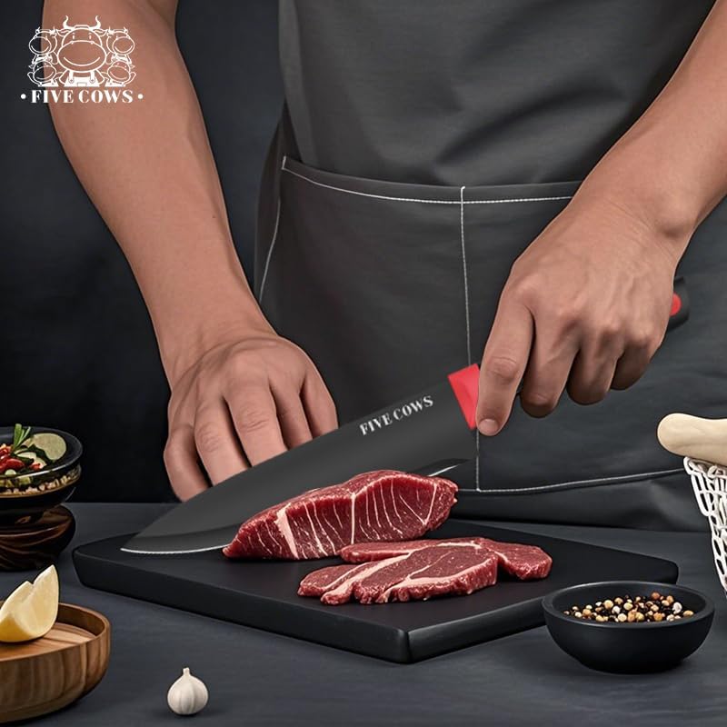 7-Piece Ultra Sharp Chef Knife Set - Premium German High Carbon Stainless Steel, Ergonomic Wood Pattern Handle, Professional Kitchen Knives with Gift Box (Brown 7 Piece)