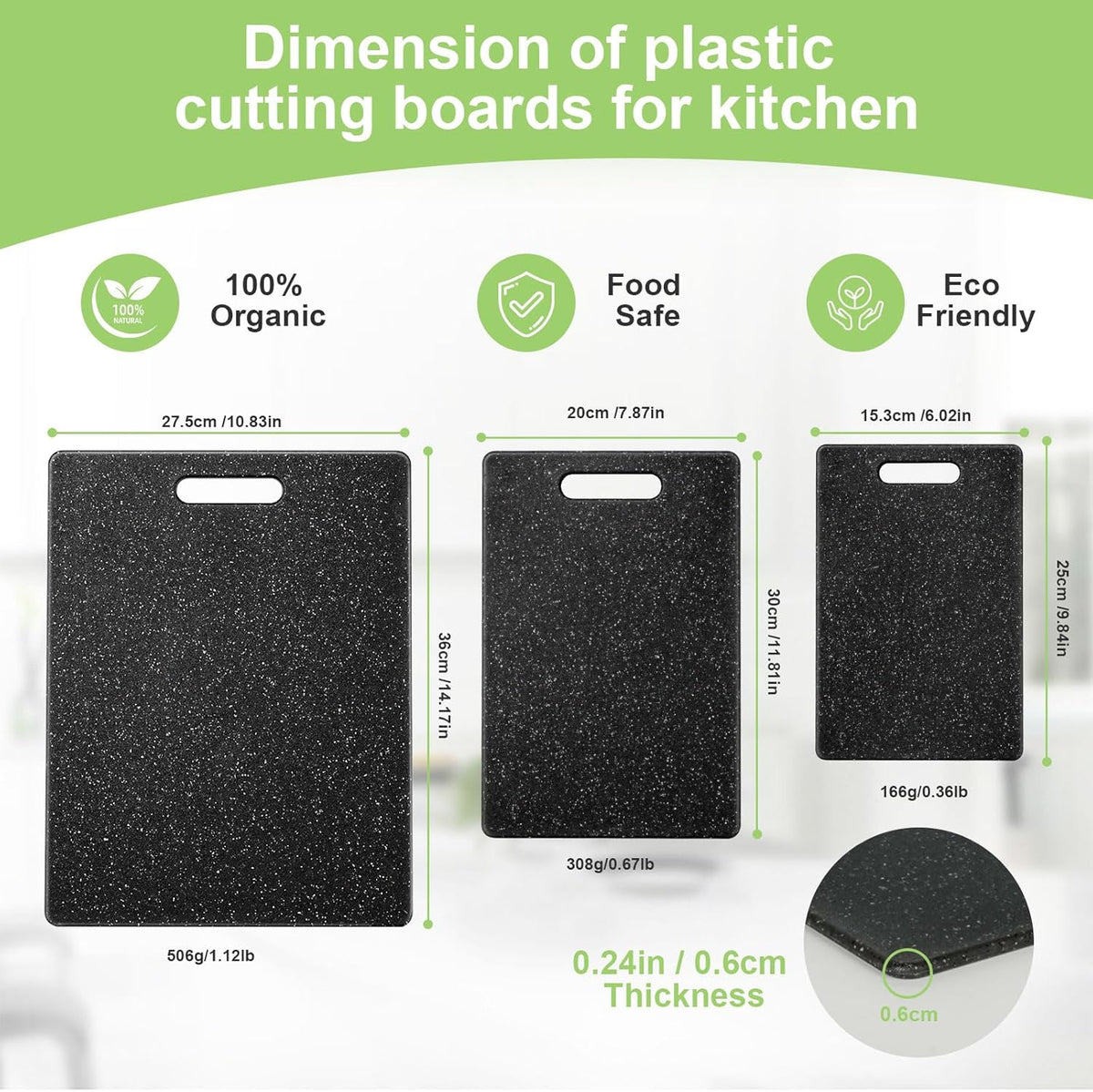 Cutting Board for Kitchen Set of 3 Portable Plastic Non-slip Cutting Boards Mats BPA-Free Reversible Chopping Board for Meat,Vegetables, and Fruits Dishwasher Safe,Easy Grip Handle,Multi Sizes (Black)