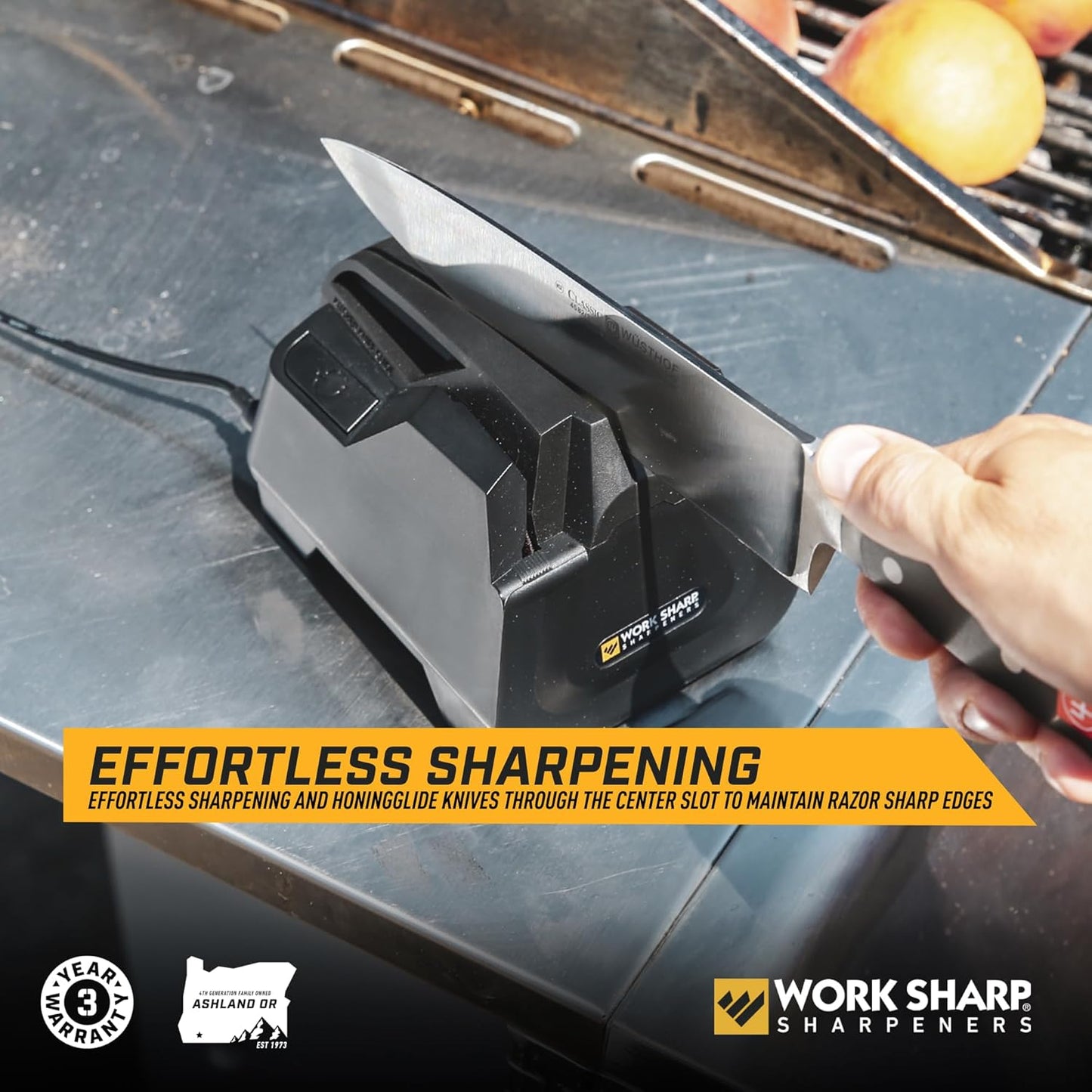 Electric Kitchen Knife Sharpener - Get knives ready for cookouts and BBQ's- Fits in Kitchen Drawer, Sharpens every time, fast & easy