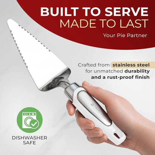 Pie Server, Essential Kitchen Tool, Serrated on Both Sides, Great for Right or Left Handed Chef, Stainless Steel Flatware , Cake Cutter,White