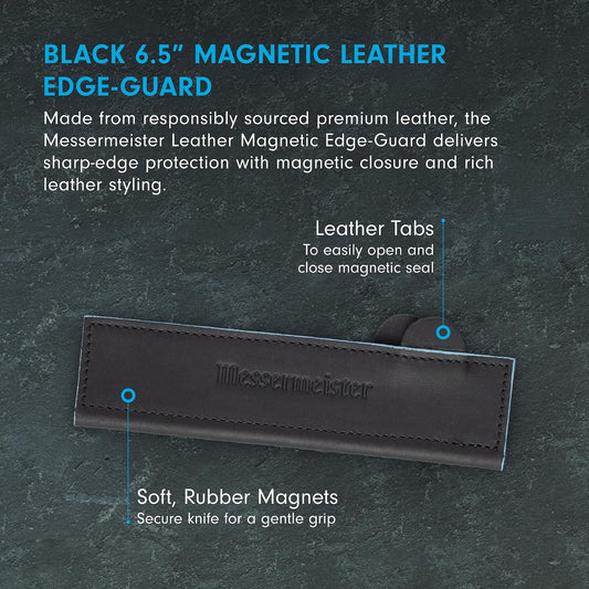 6.5" Black Magnetic Leather Edge-Guard - Handcrafted, Stylish & Functional Safety Accessory for Knife - 2 Blade Entry Notches - 6.5" x 1.625"