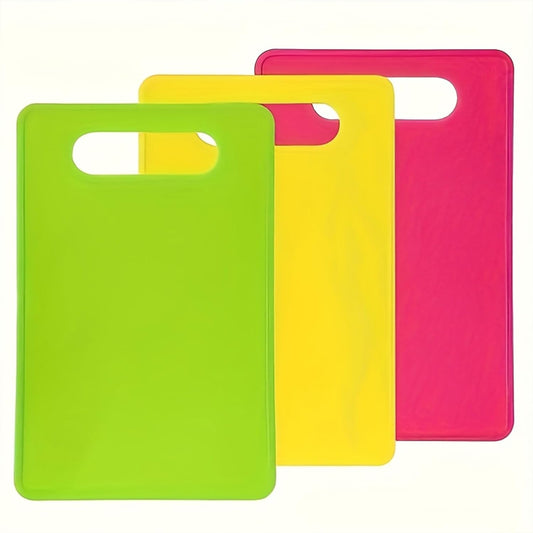 3-Piece Color-Coded Plastic Cutting Board Set - Non-Slip Kitchen Chopping Boards with Handle for Meat, Veggies & Fruits
