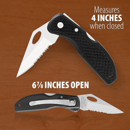 Falcon VII Lockback 7 (Open) Inch Pocket Knife - Stainless Steel Serrated Blade, Textured No-Slip Handle, Carry Clip