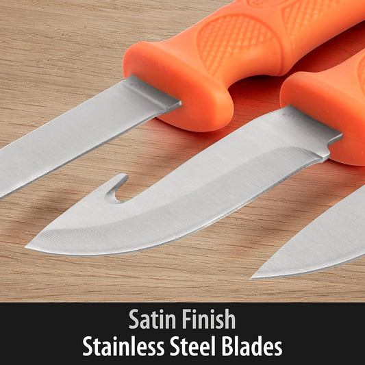 5-Piece Fixed Blade Knife Set - Stainless Steel Dressing Tools - 8.75" Skinning & Caping Knife, 10.5" Boning Knife, Storage Case, Double-Sided Sharpener