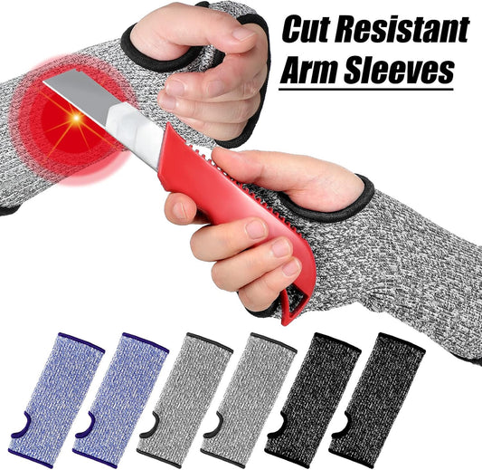 3 Pairs Cut Resistant Arm Sleeves Thin Arm Protectors Guard with Thumb Hole Gloves for Women Men Garden Kitchen(Black Blue Grey)
