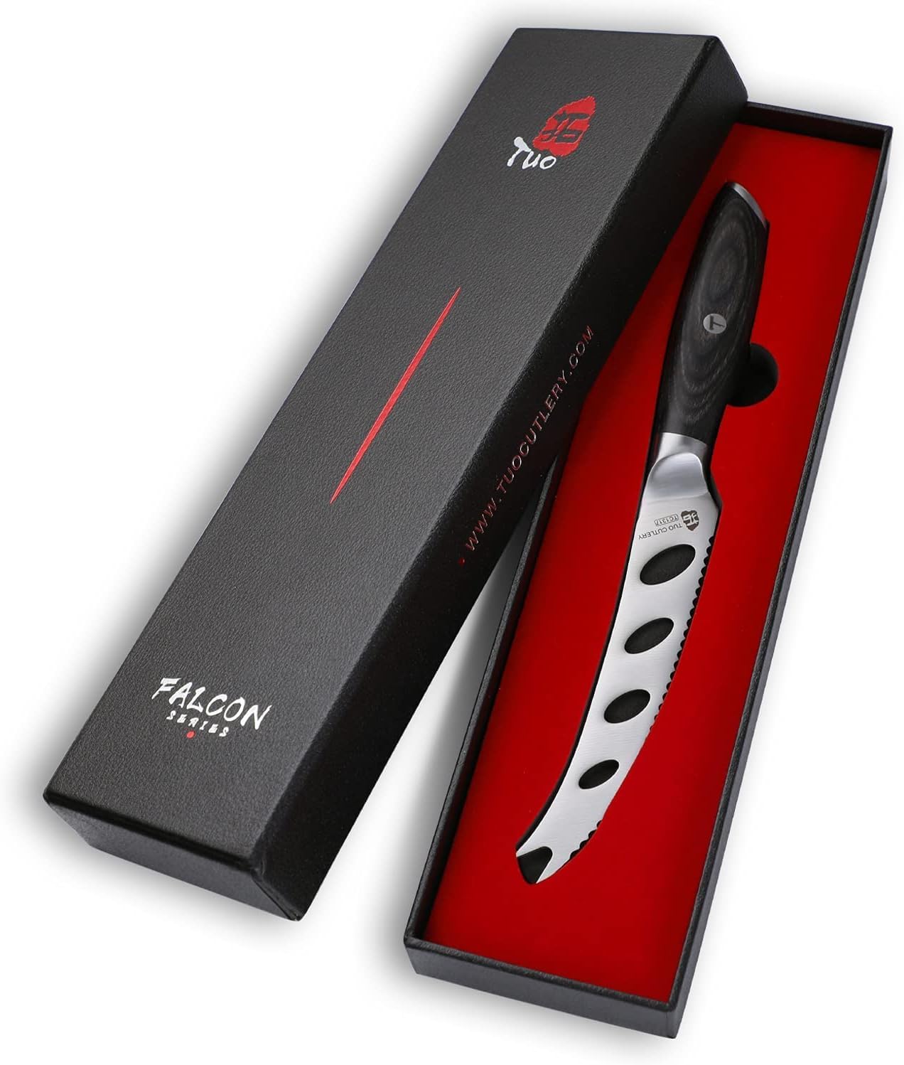 Cheese Slicer Knife, 5" Serrated Tomato Knife, with Forked Tip & Non-Stick Blade, High Carbon German Steel, Ergonomic Handle with Gift Box, Falcon Series
