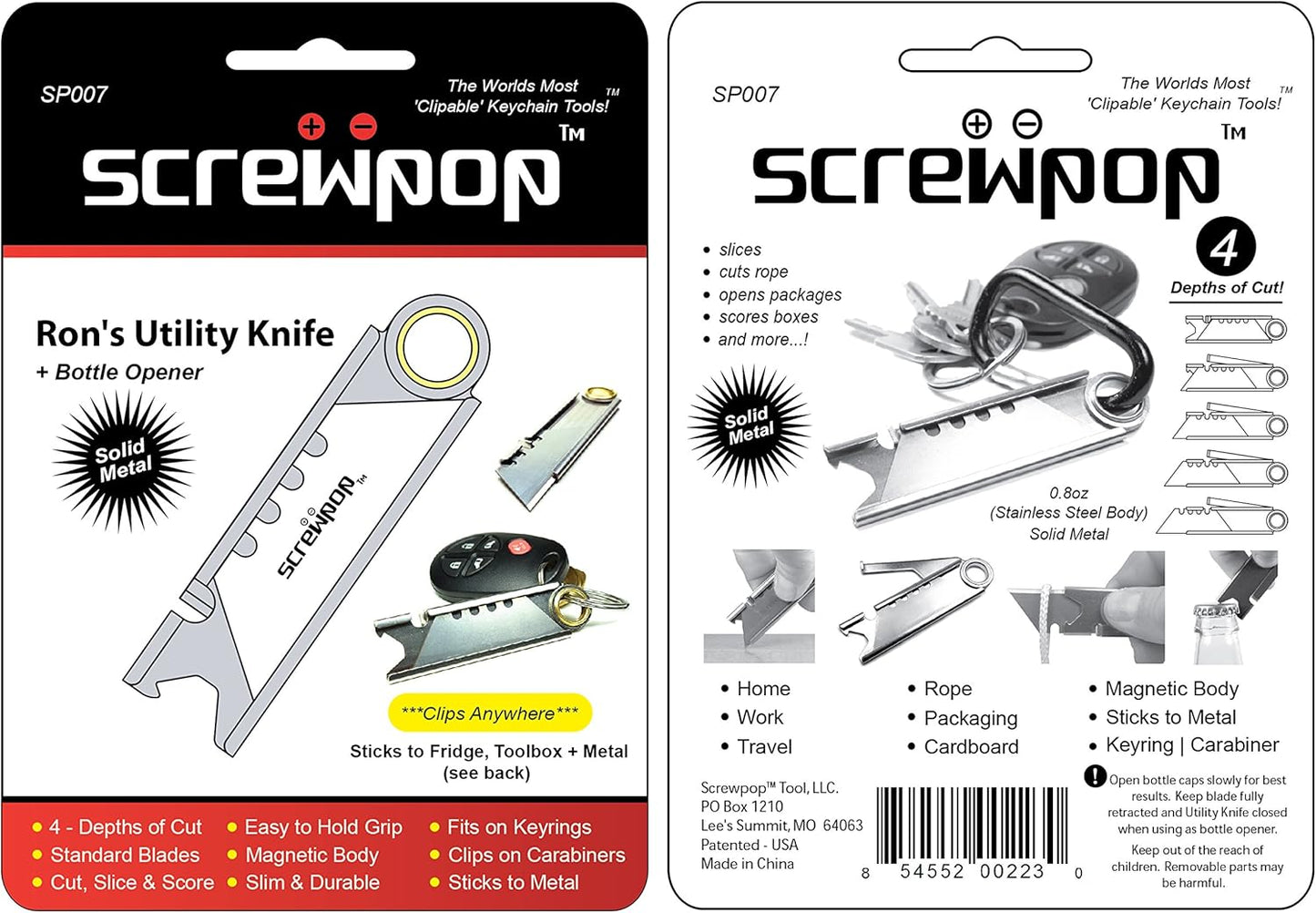 Ron's Utility Pocket Knife 3.0 Gift for Men Attaches to Keychain and Carabiner with Magtrak Technology Stainless Steel